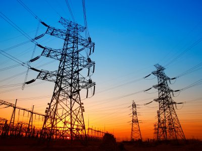 In the evening, the outline of substation, it is very beautiful